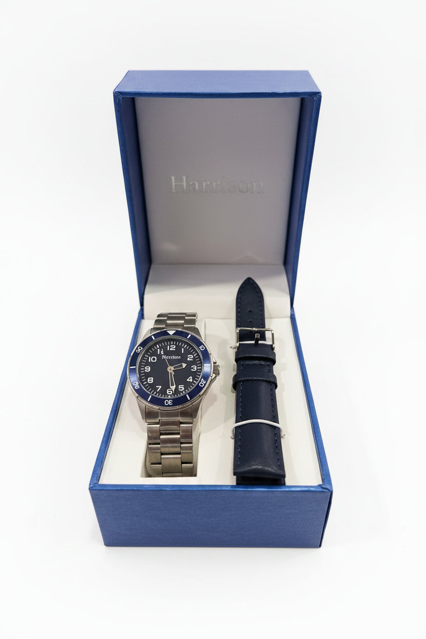 Blue Dial Watch with Extra Strap