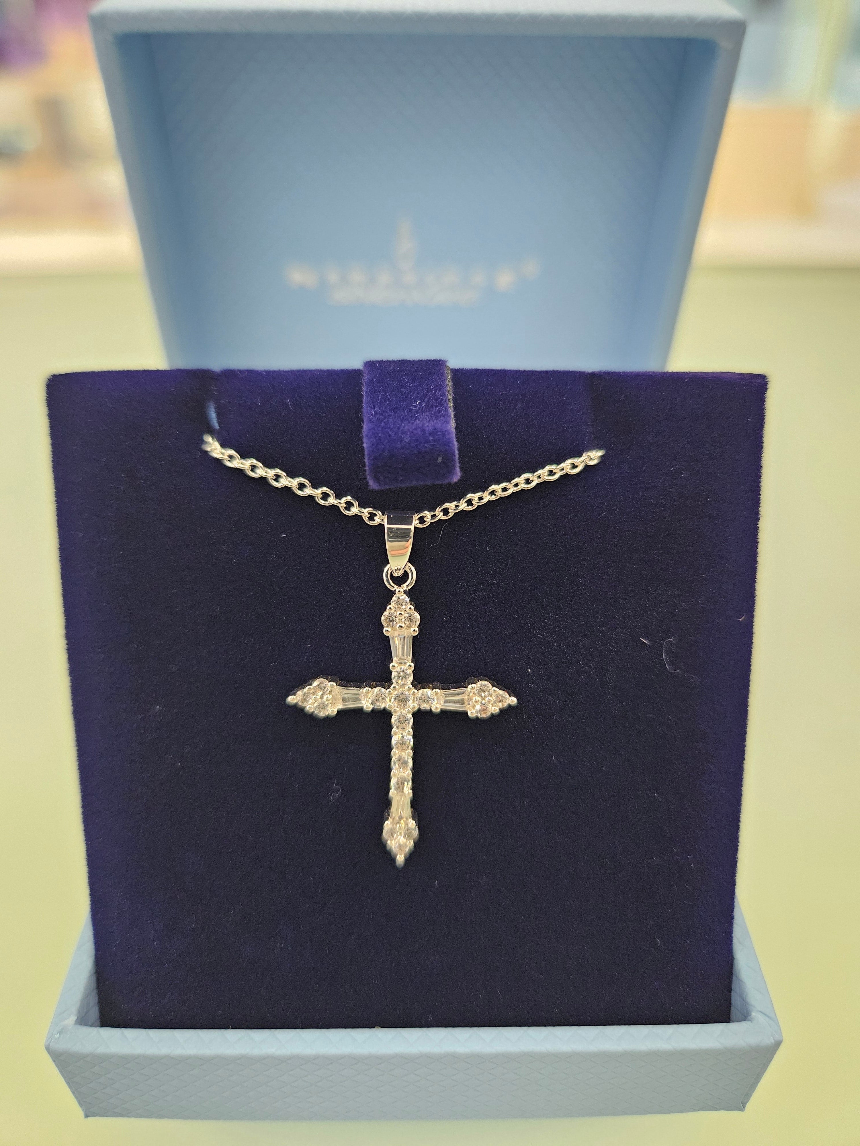 Silverplated Cubic Zirconia Cross Pendant