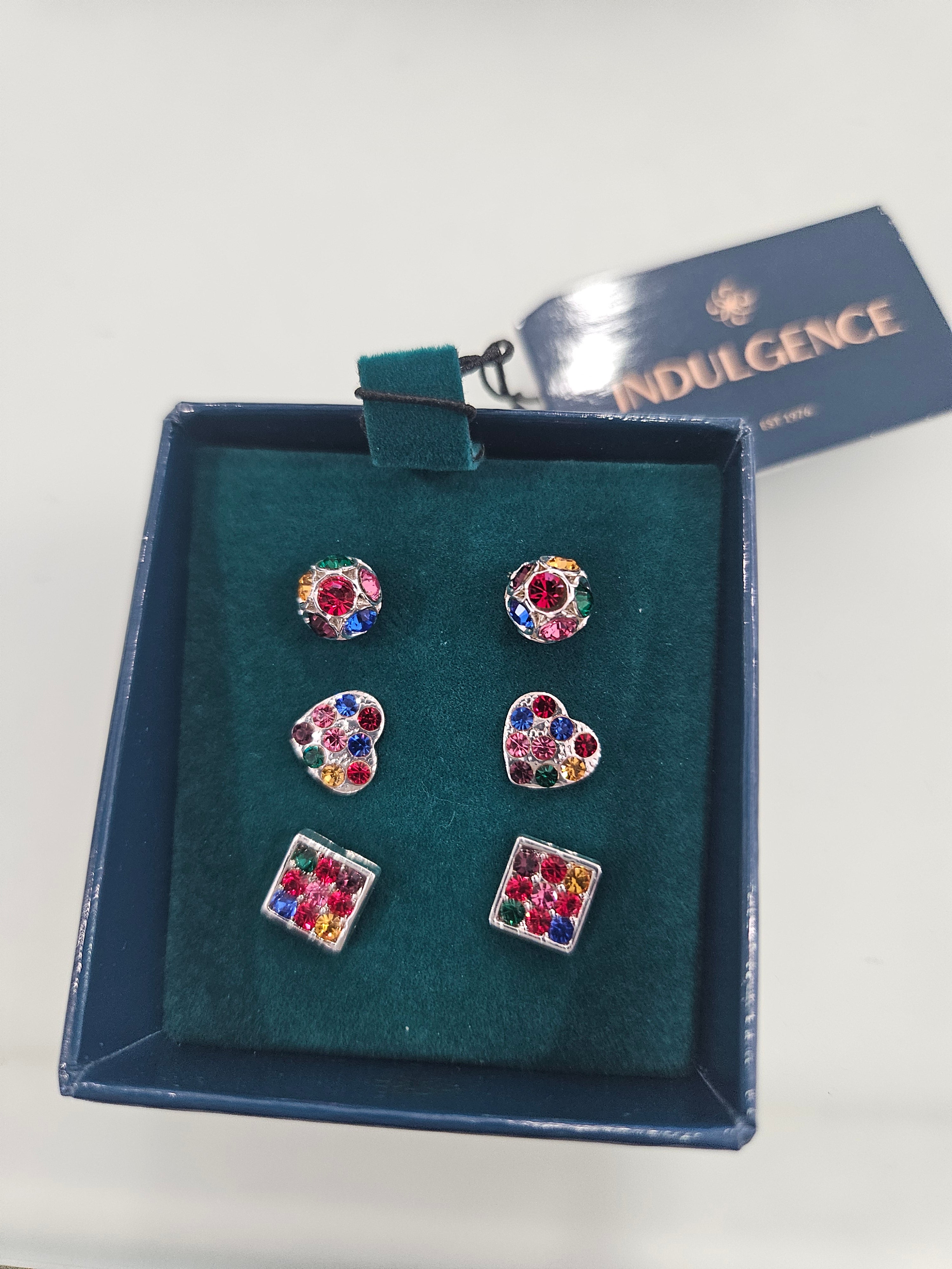 Set Of 3 Coloured  Silverplated  Earrings