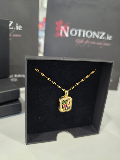 Coloured Dimante Necklace 18K Gold Plated Steel