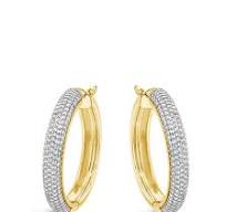 Large Half Gold Half Diamante Hoops Earrings