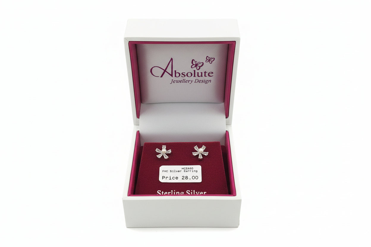 Sterling Silver Pearl Flower Earrings