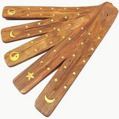 Elements Brown Wooden Incense Holder with Gold Stars