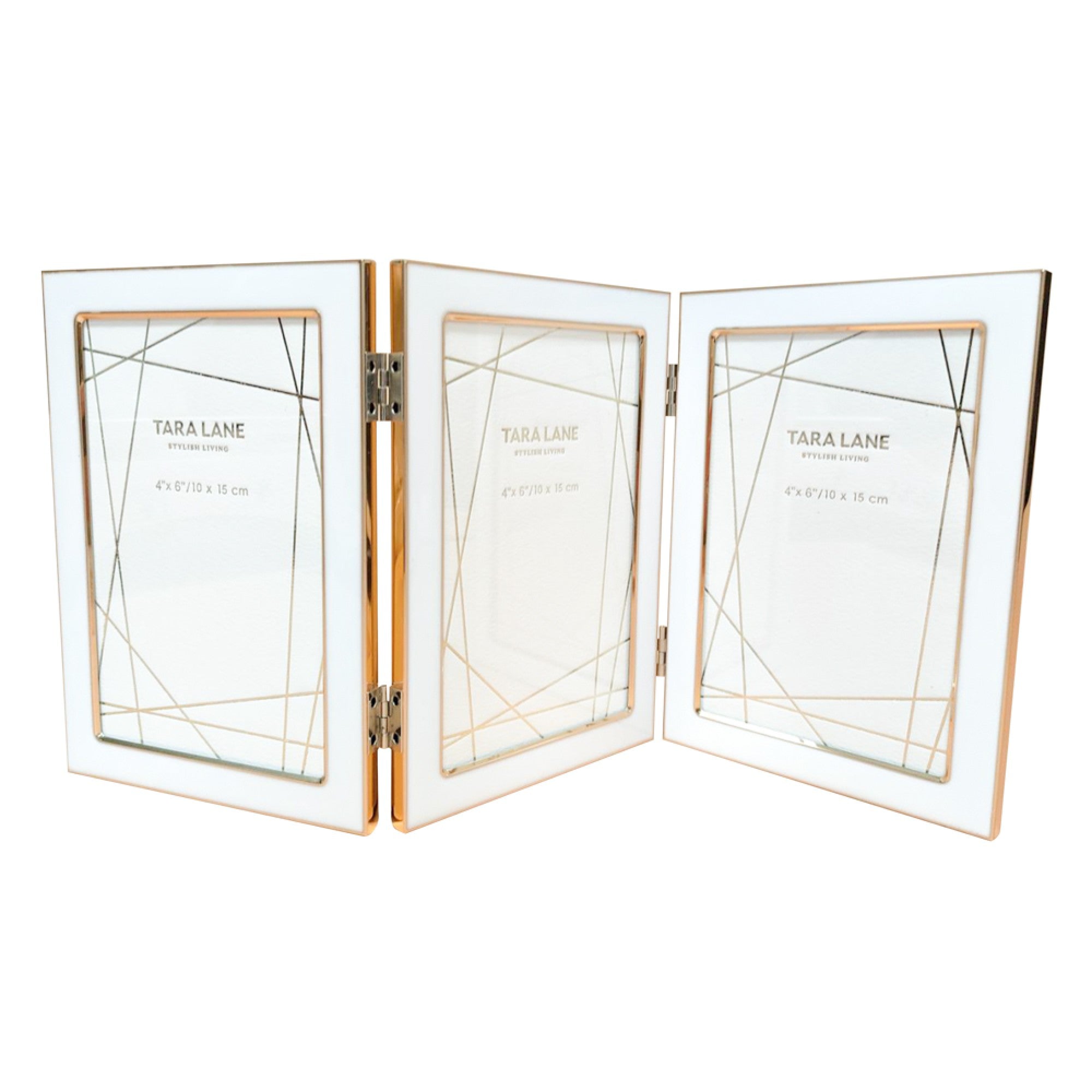 Ella White & Gold Triple Folding Frame 4×6