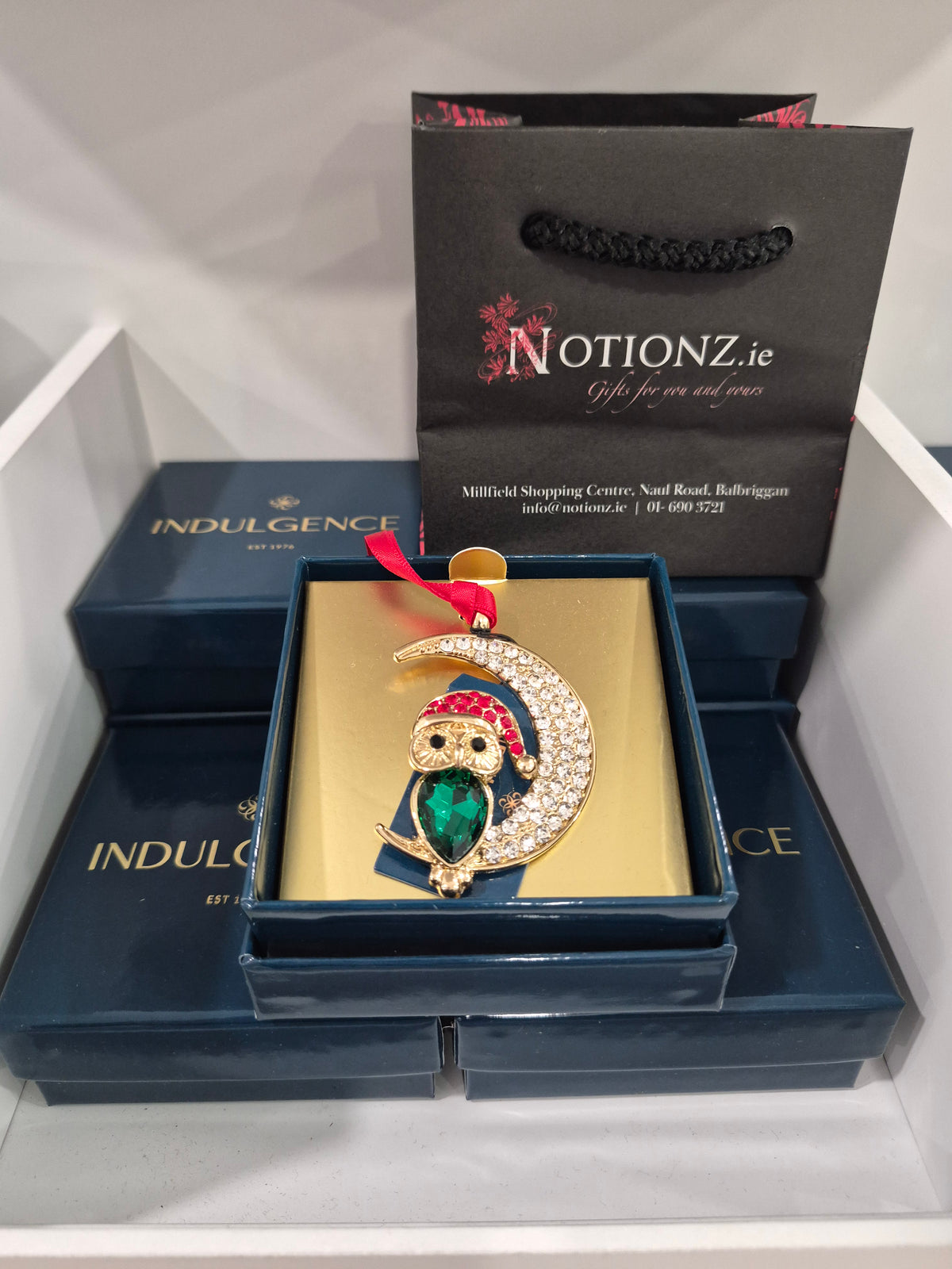 Gold Crescent Moon with Owl Christmas tree Decoration
