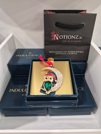 Gold Crescent Moon with Owl Christmas tree Decoration