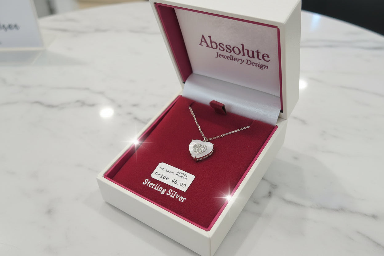 Silver Heart  Mother of Pearl with Clear Stones Pendant