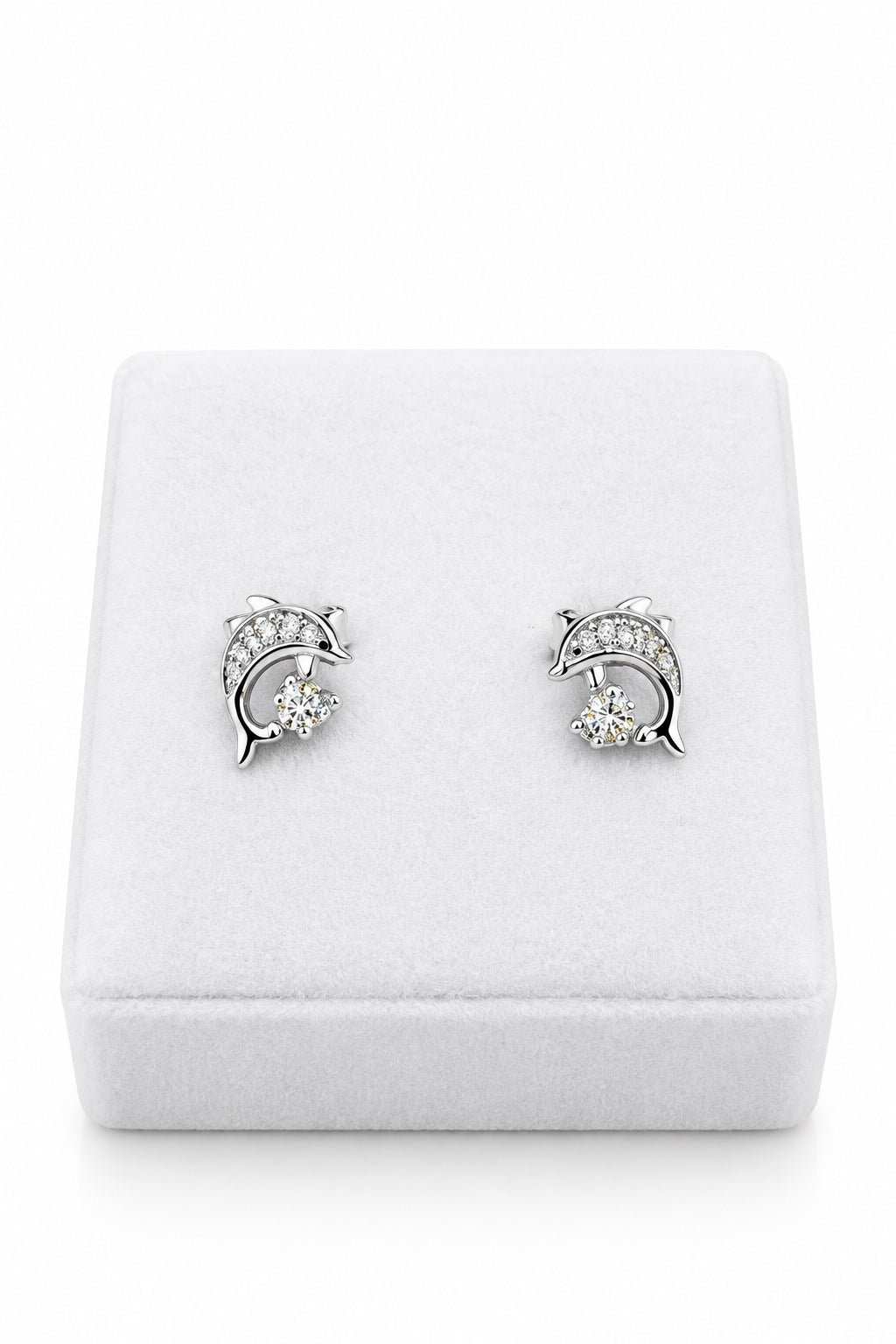 Sterling Silver CZ Dolphin Stud Earrings