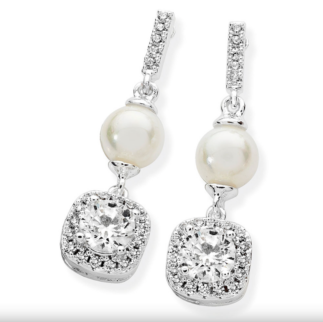 Tipperary Crystal Silver Pearl Bar with Drop