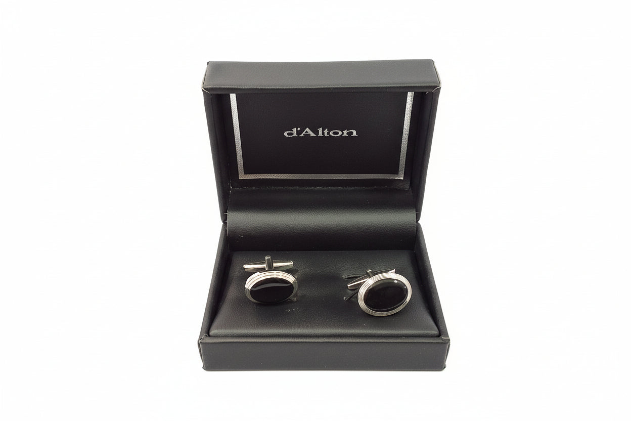 Gents Silver & Black Oval Cufflinks