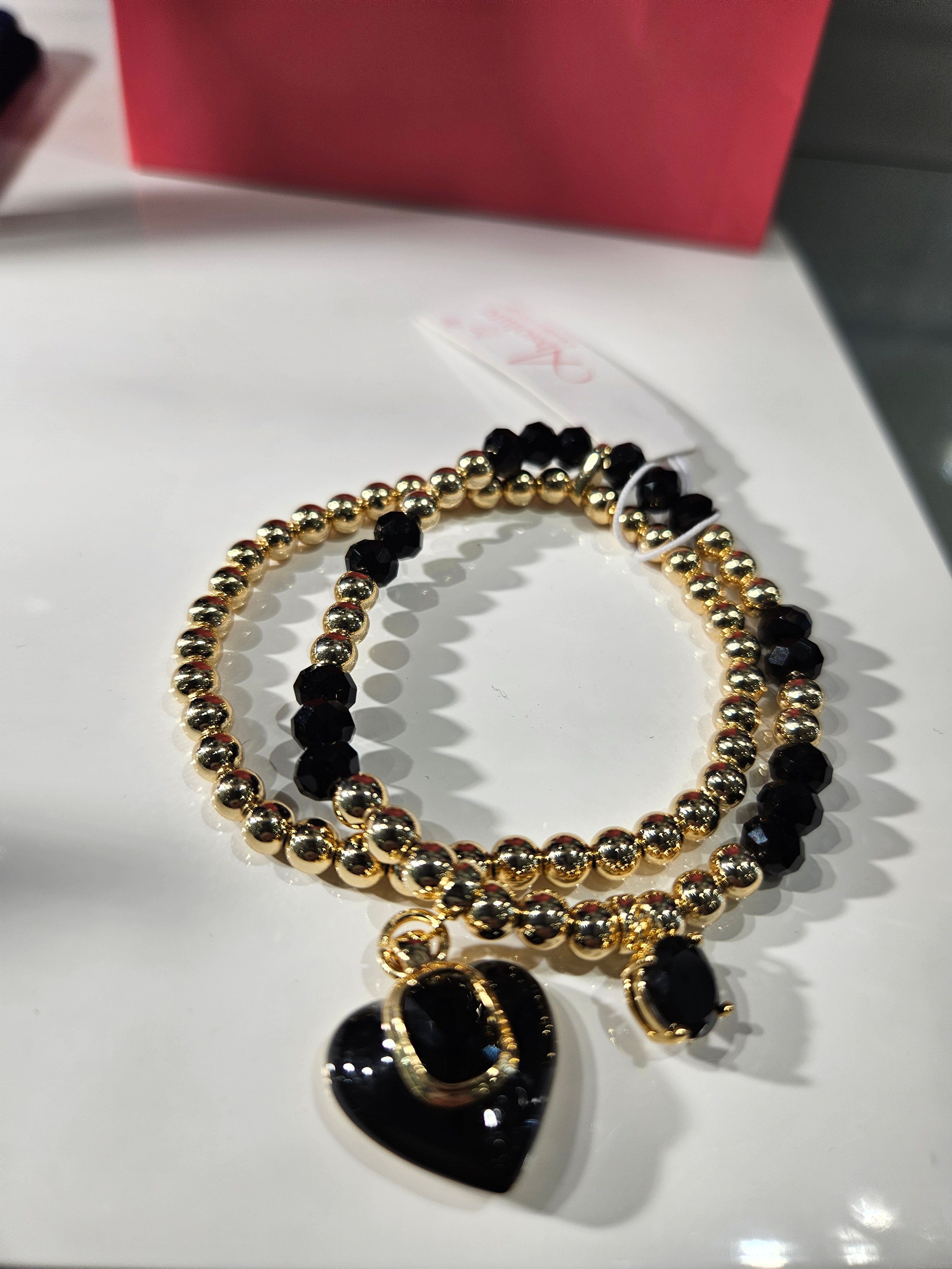 Absolute Gold & Jet Beaded Double Bracelet