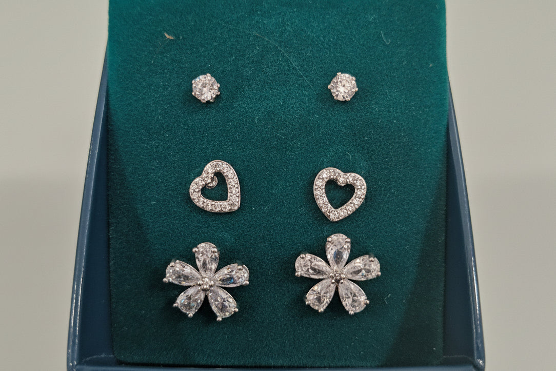 Star & Heart set of 3 Clear Stone Earrings.