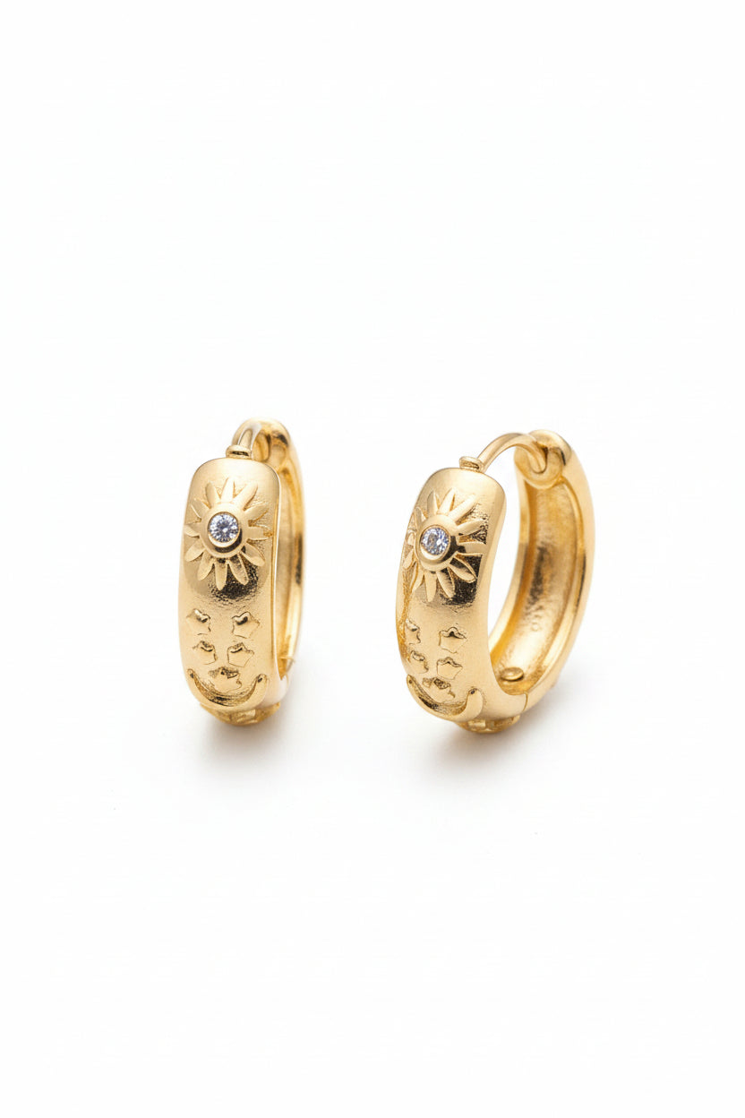 Sun,Moon and Stars with Clear Stones Hoop Earrings