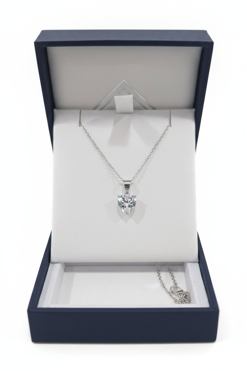 Sterling Silver Heart CZ Heart Pendant