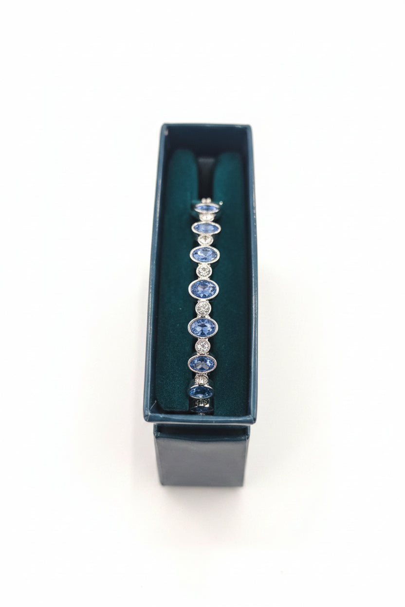 Silverplated Bangle with Blue & Clear Stones