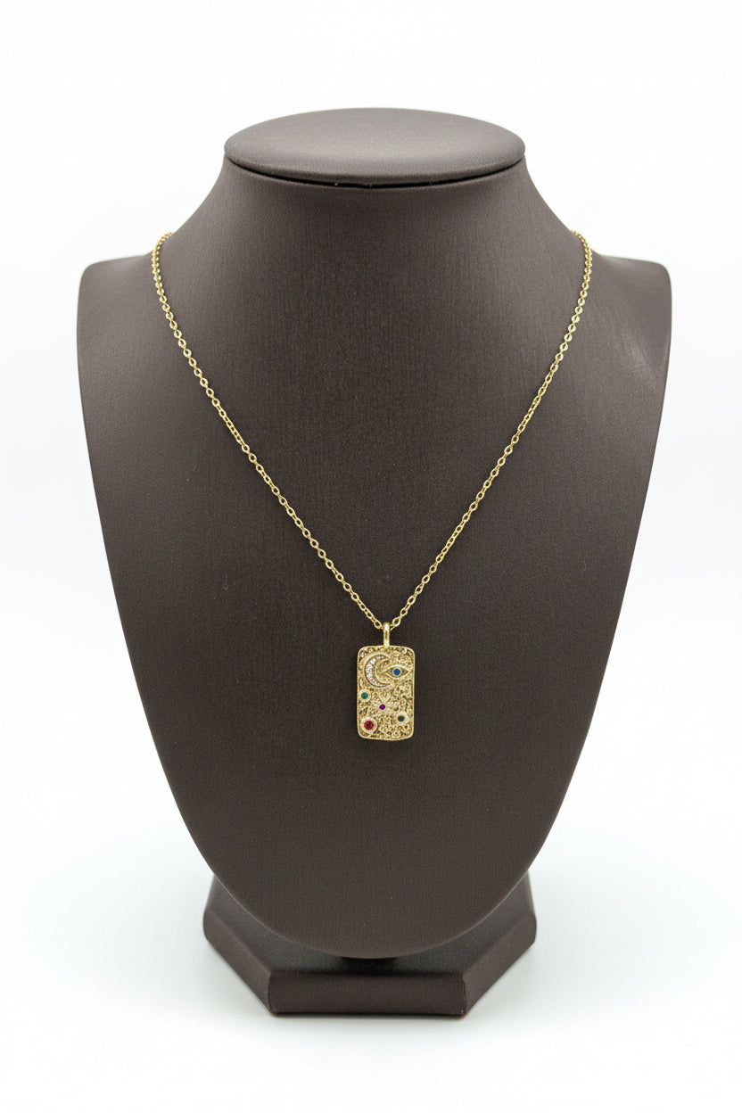 Goldplated Necklace with Tablet Shape & Coloured Stones