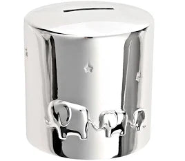 Round Money Box with Elephants