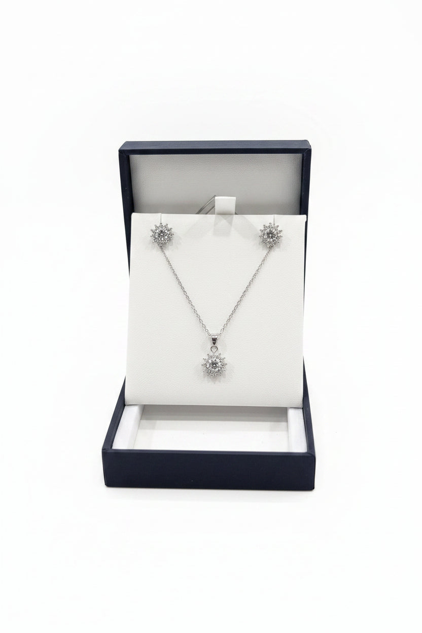 Sterling Silver CZ Pendant & Stud