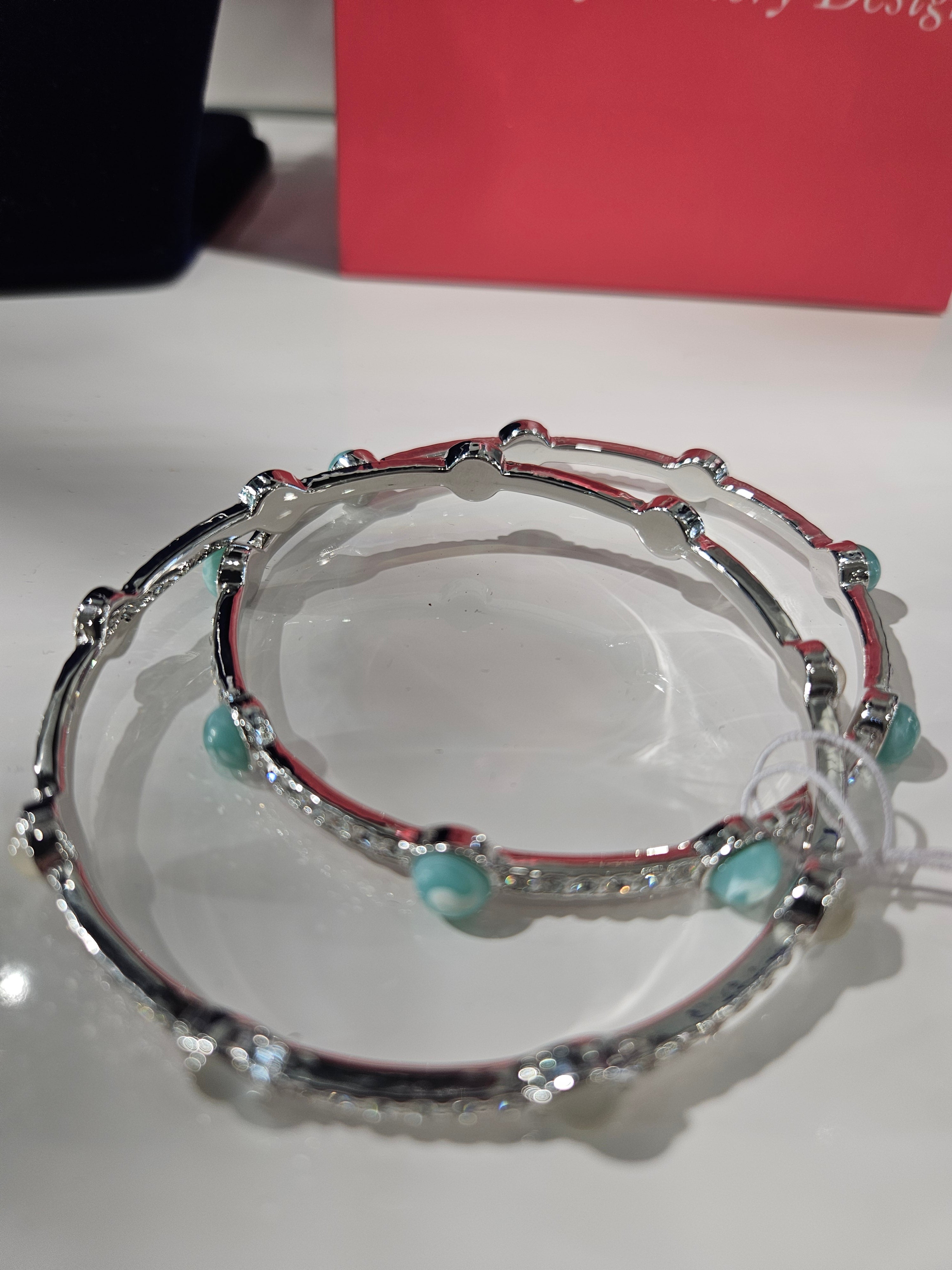Absolute Silverplated Pair of Bangles with Stones