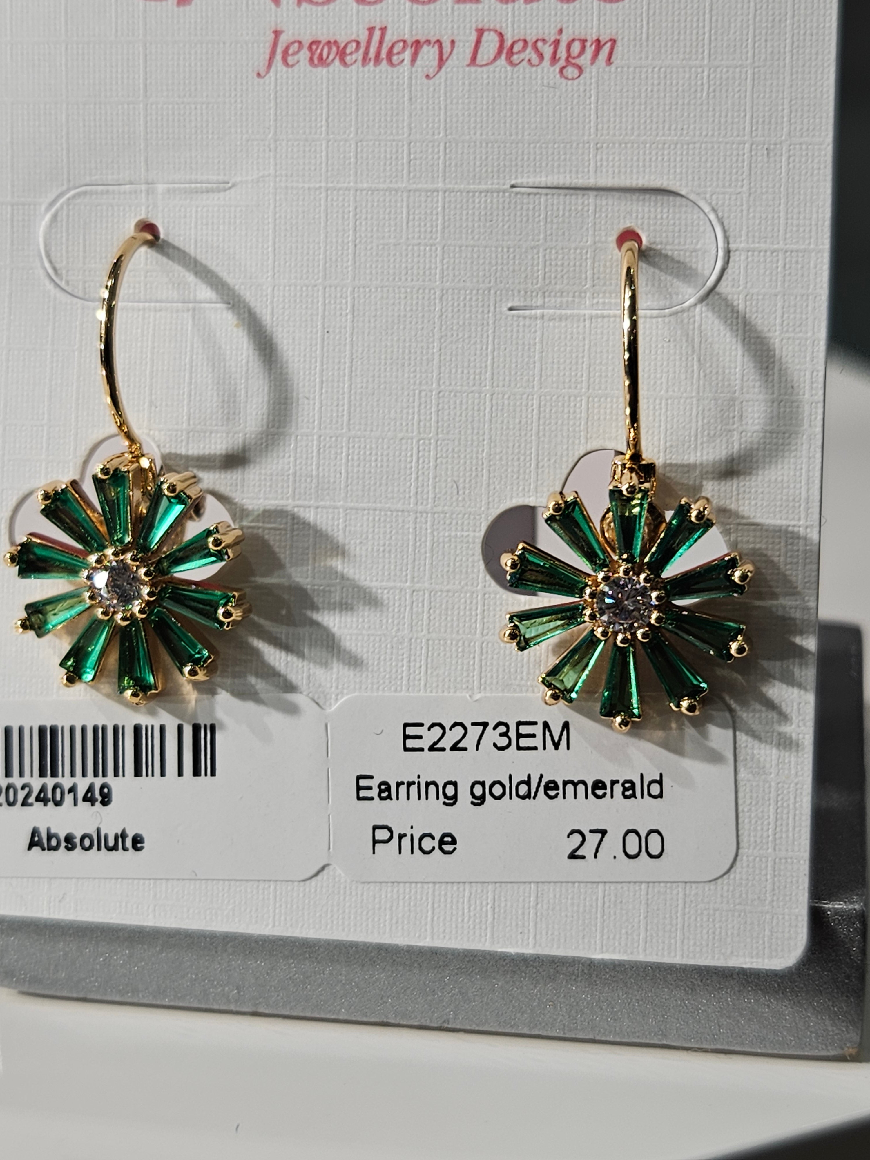 Absolute Gold Plated  Emerald Flower Earrings