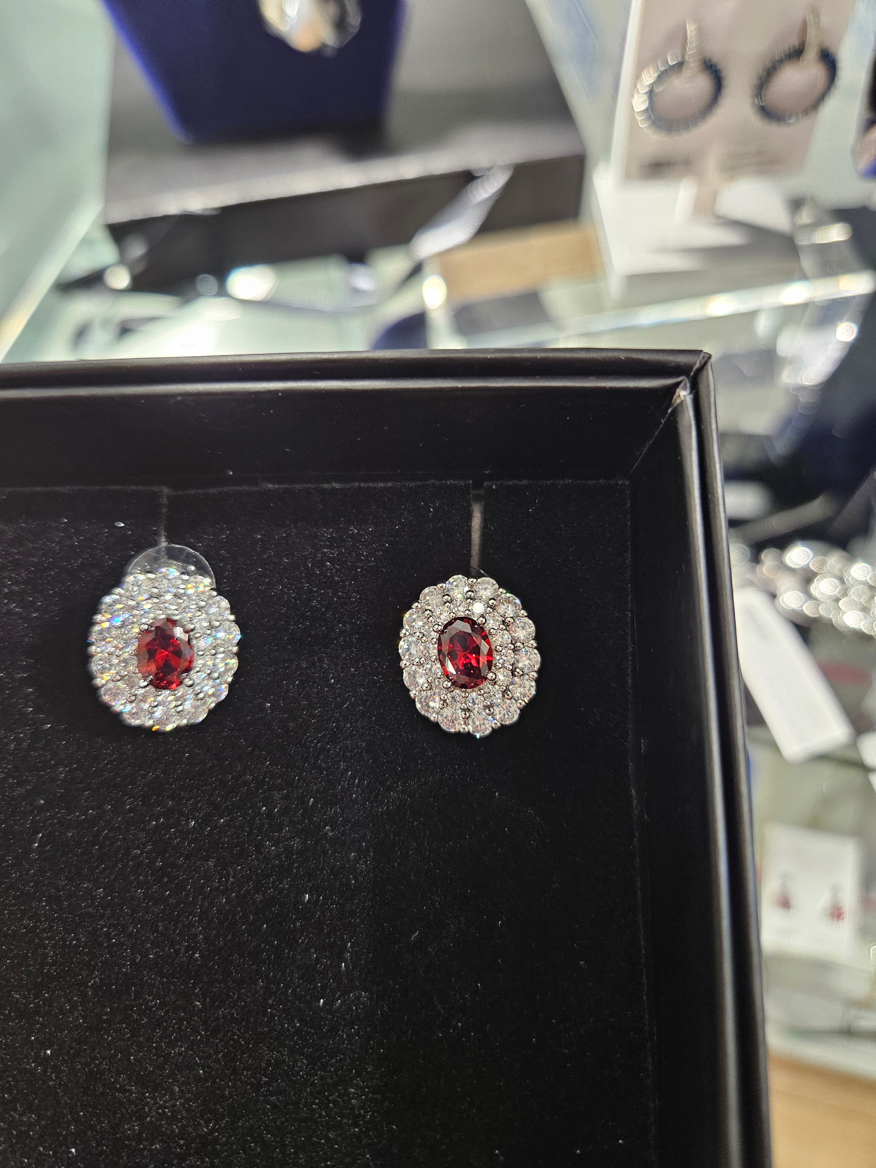 Ruby & Clear Stone Earrings