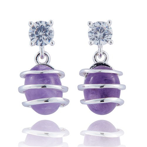 Equilibrium Amethyst  Earrings Coiled in silver plated