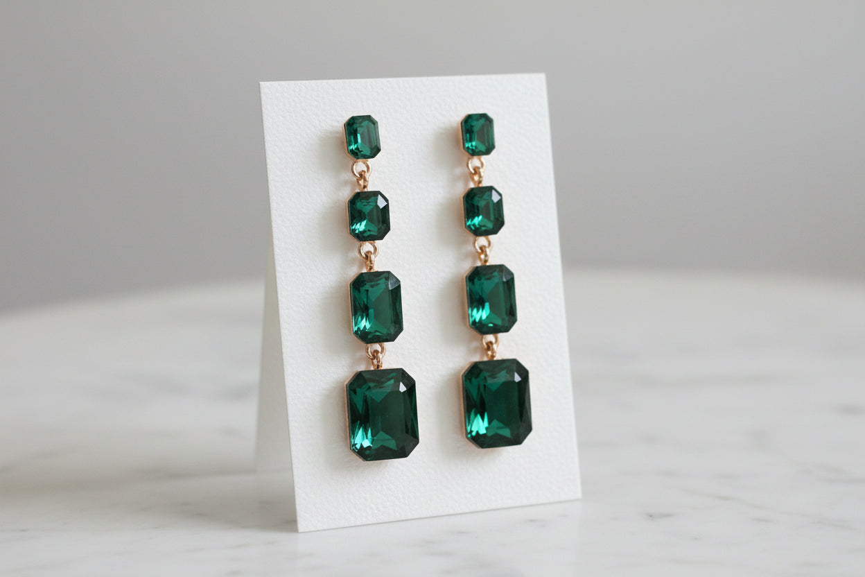 Long Green Stone Earrings