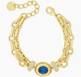 Gold  Double Chain Bracelet with Blue Stone