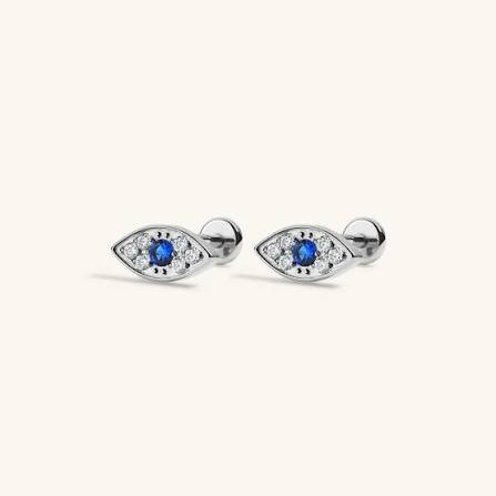Tipperary Evil Eye Stud Earring Silver Sapphire