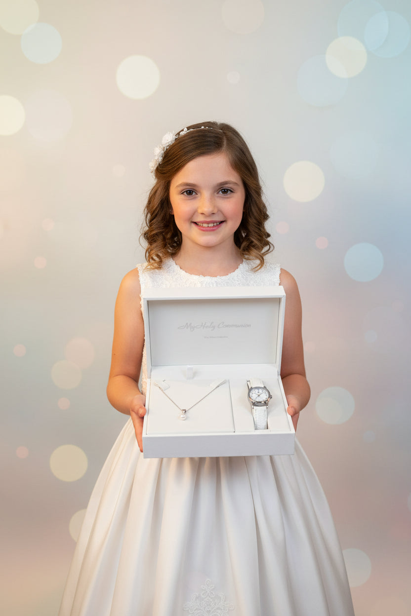 Communion Watch & Sterling Silver Pendant with Pearl Set