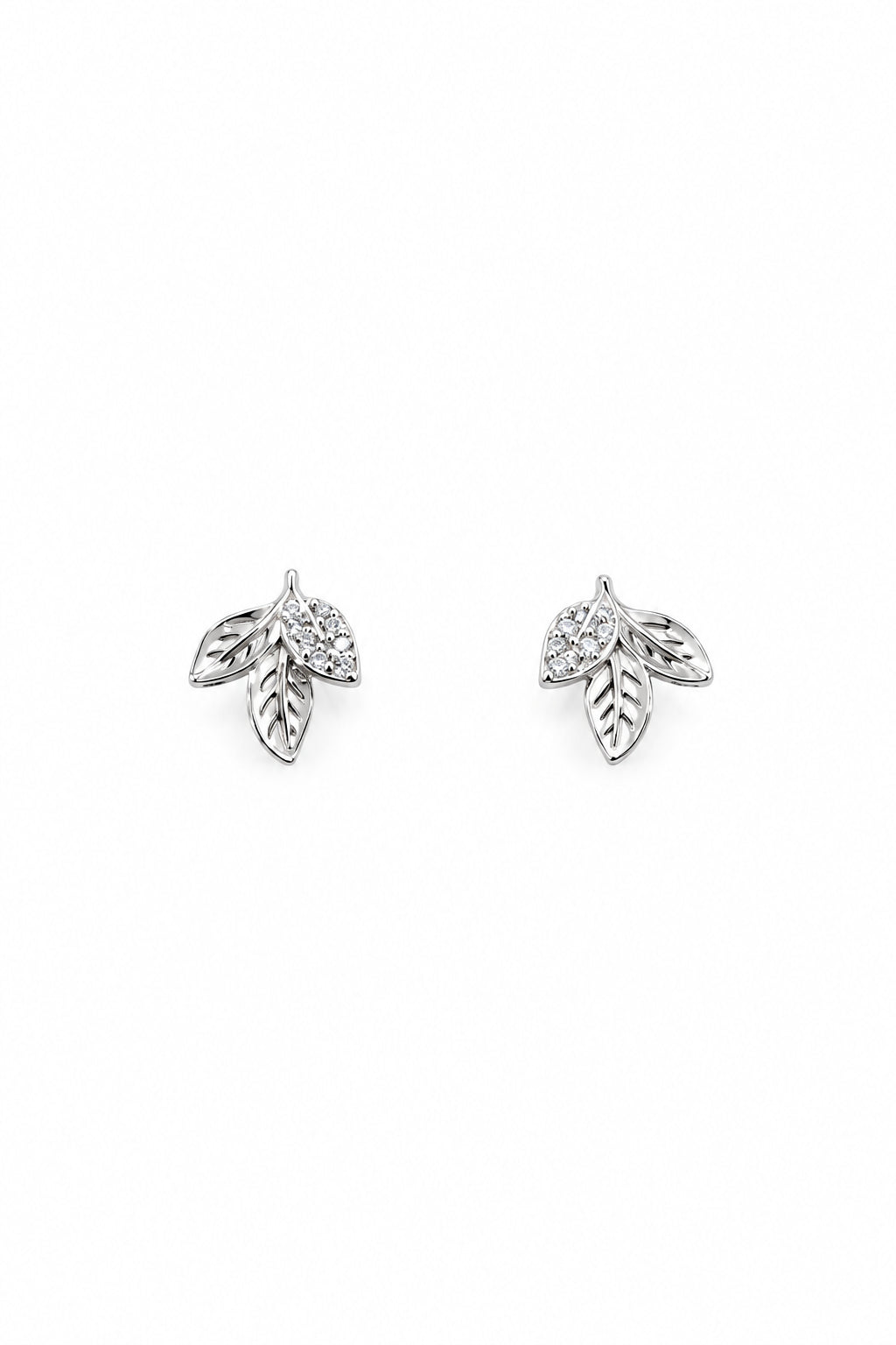 Sterling Silver CZ Leaf Stud Earrings