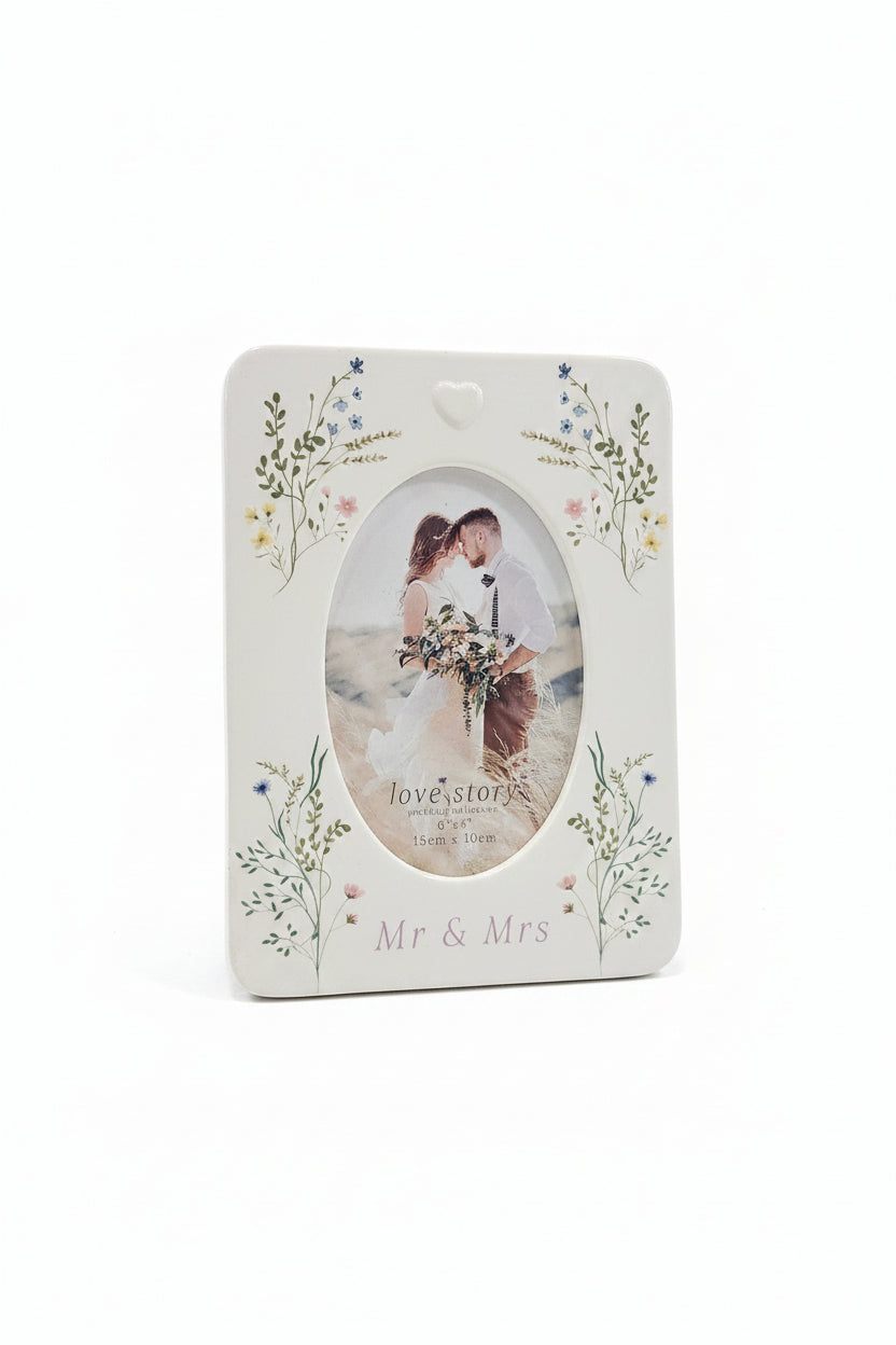 Floral Ceramic Frame Mr. & Mrs. 4×5