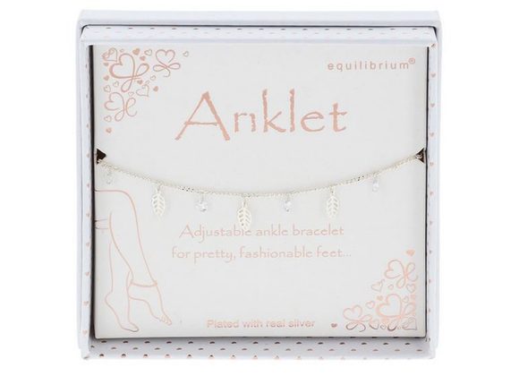 Equilibrium Leaves Crystal Silver Plated Anklet