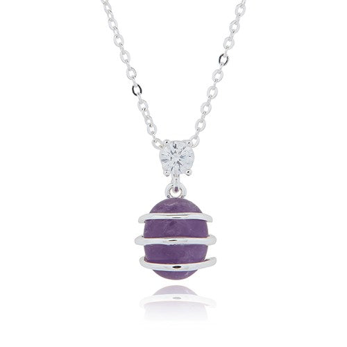 Equilibrium Amethyst  Coiled Silver Plated Pendant
