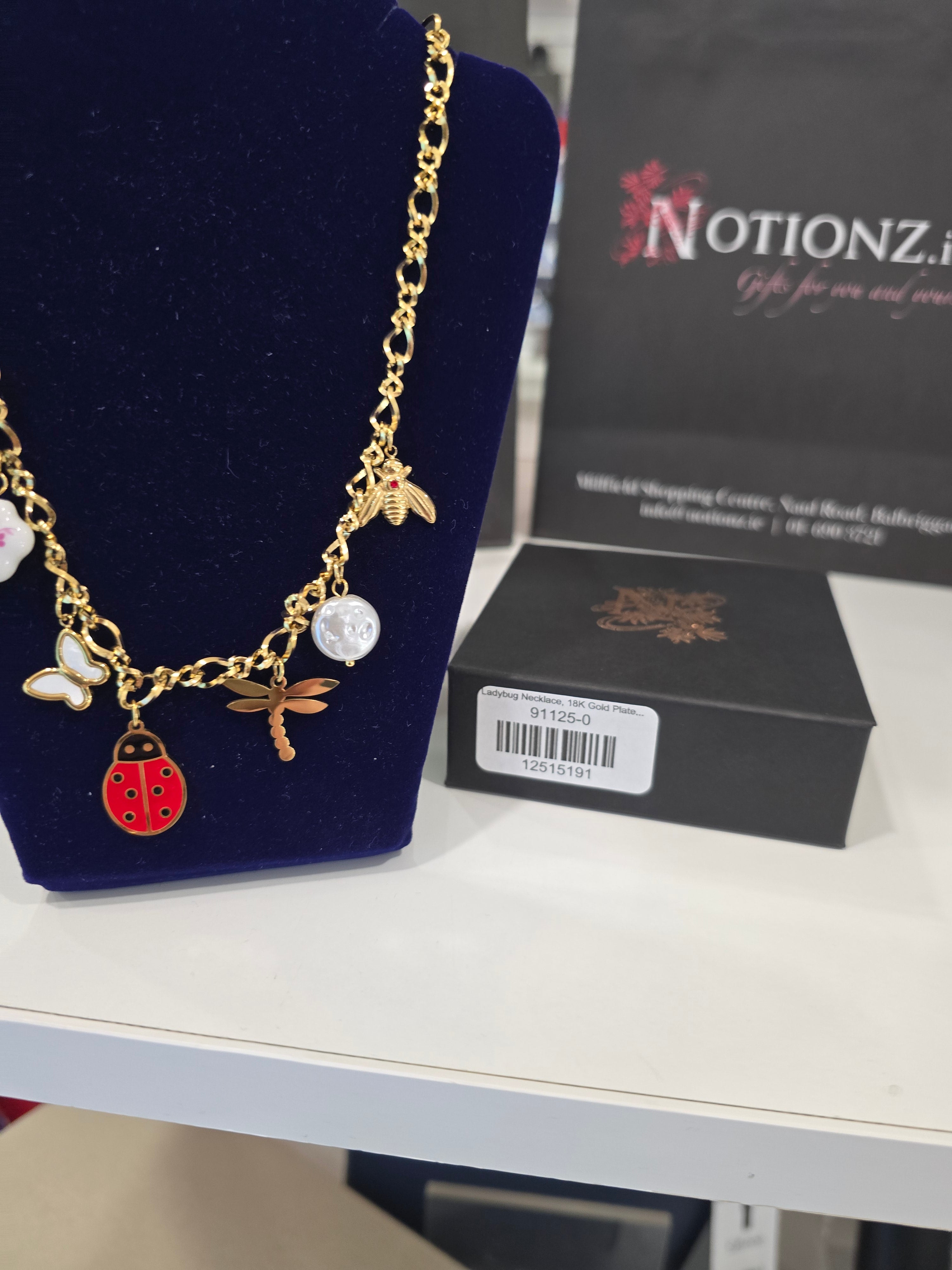 Ladybug Necklace, 18K Gold Plated Steel