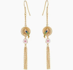 Newbridge Gold Plated Bird With Pink Flower Earrings