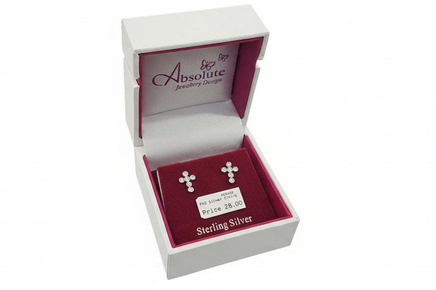 Silver Clear Stone Cross Earrings