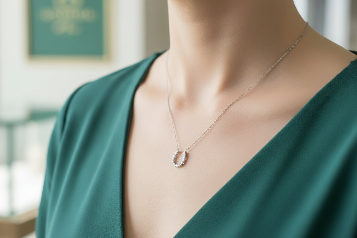 Sterling Silver CZ Horseshoe Necklace