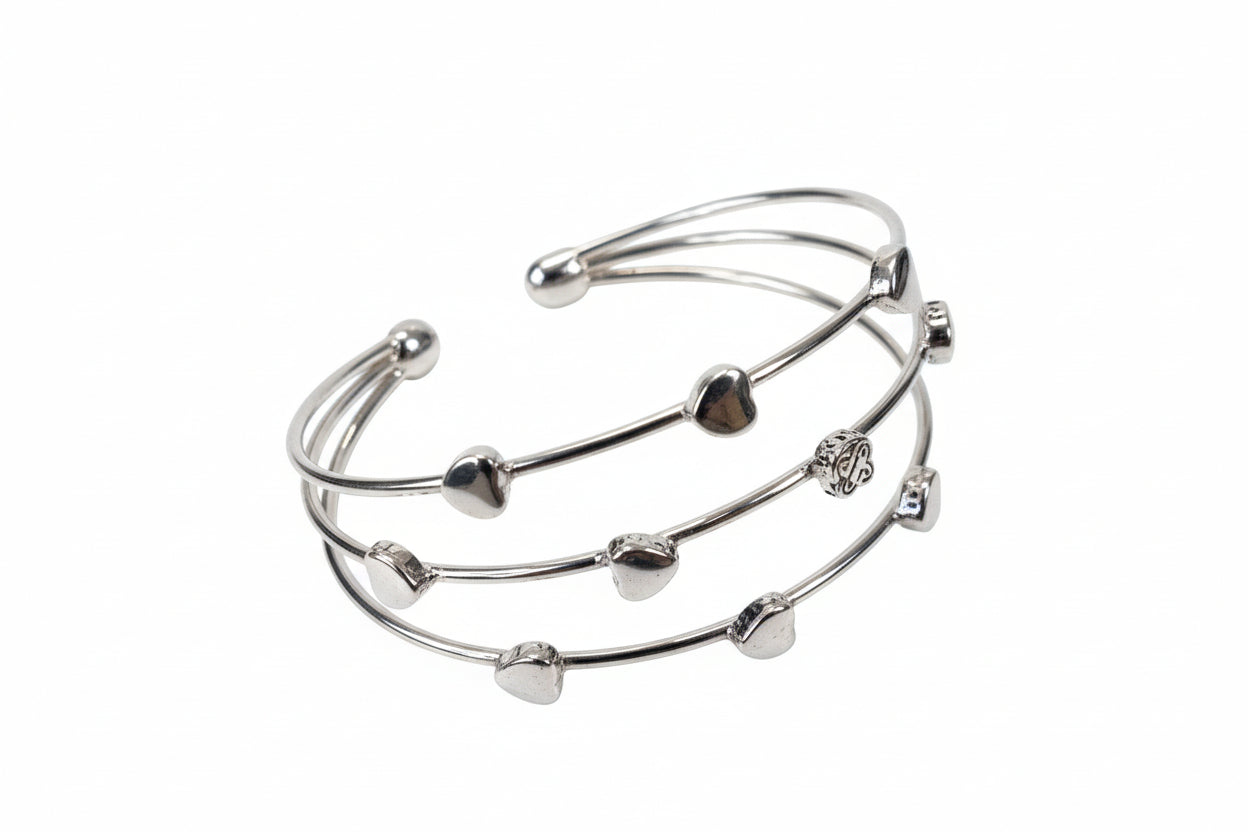 Silver Open Bangle with Hearts