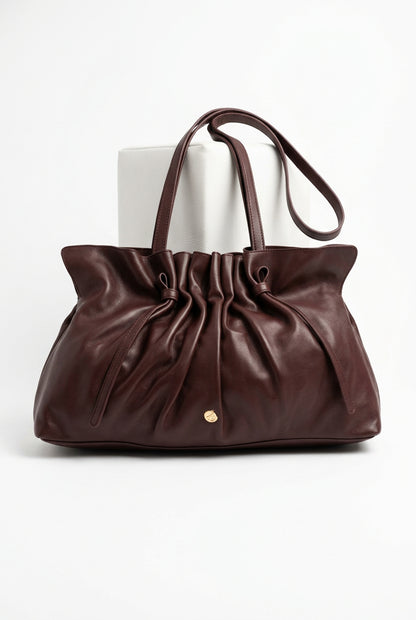 Ivy East/West  Pleated Shopper Bag Burgundy