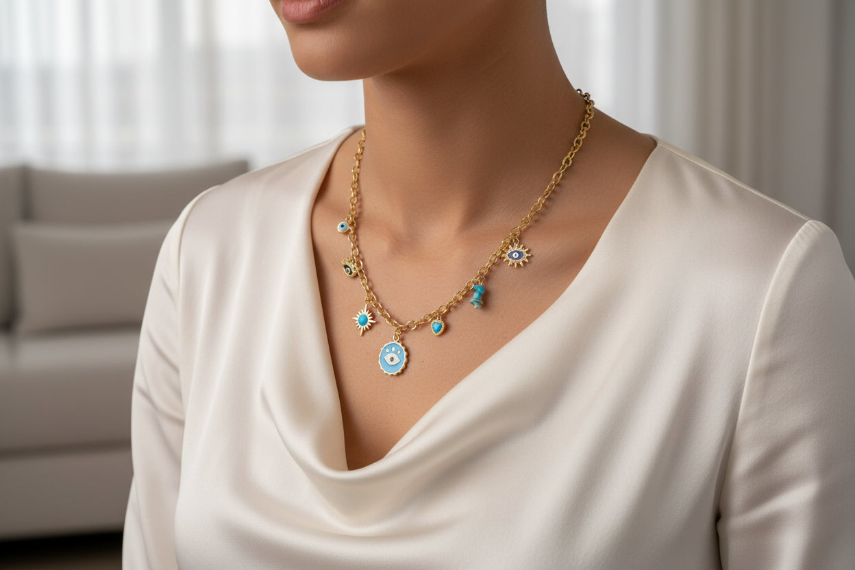 Evil Eye 18k Gold Plated Charm Necklace