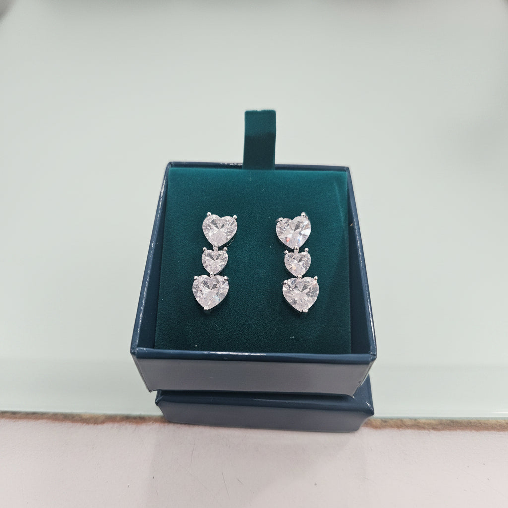 3 heart Diamond  heart earings