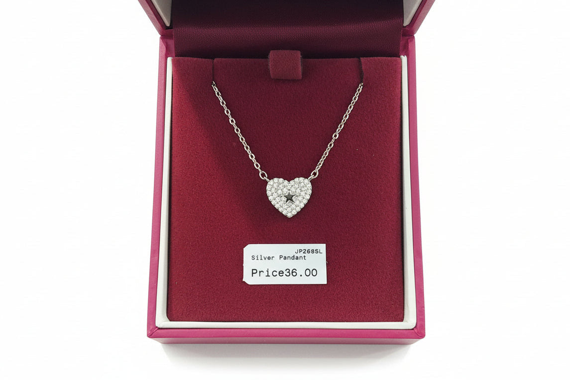 Silverplated Heart Pendant With Clear Stones