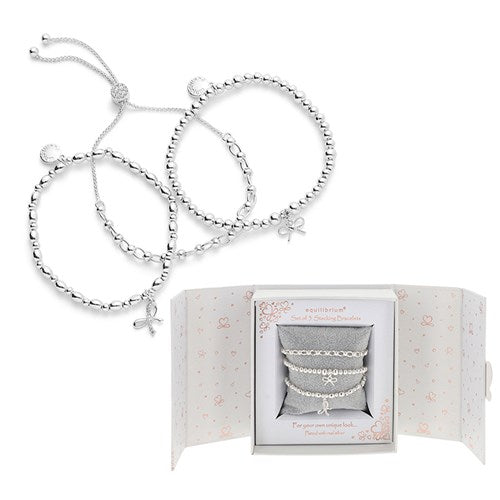 Equilibrium Set of 3 Stacking Silver Plated Bow Bracelet