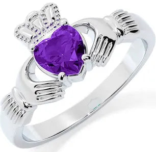 Cailín Silver Claddagh Ring with Amethyst  Stone