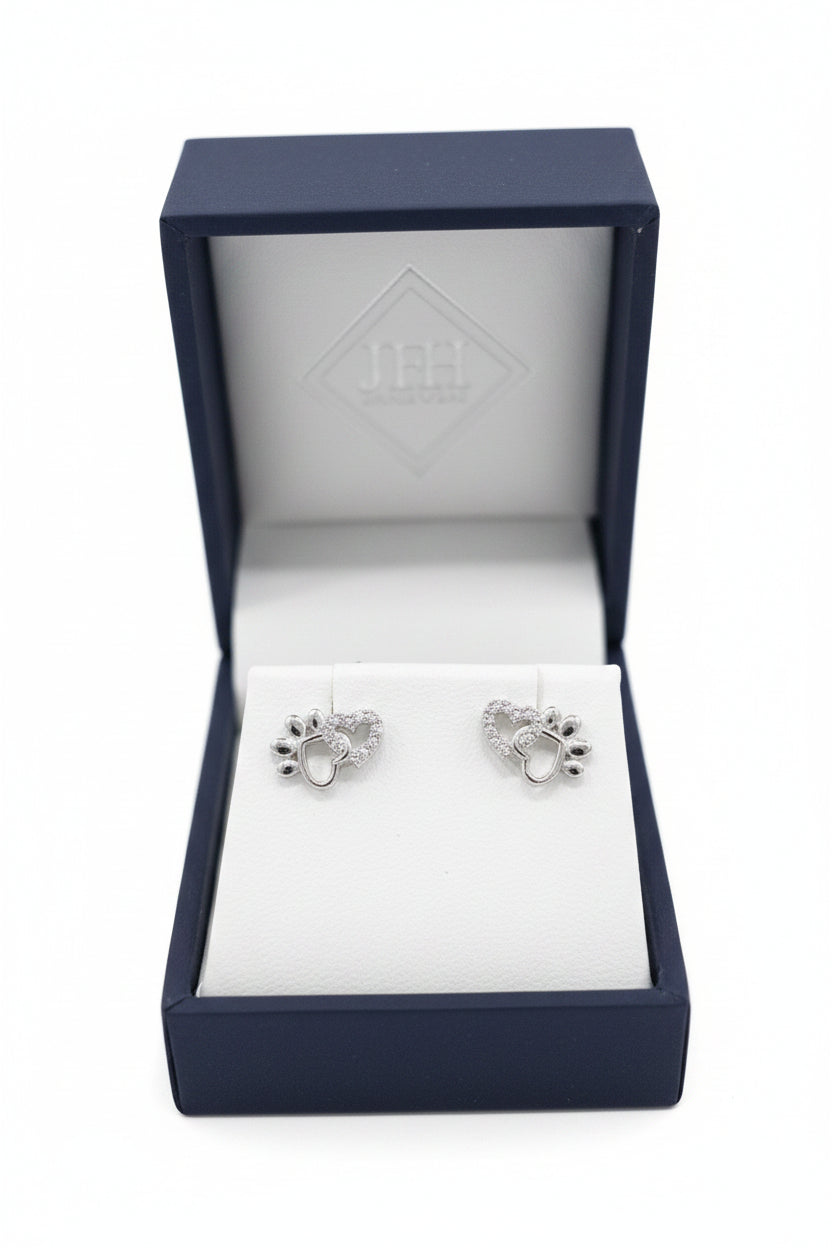 Sterling Silver CZ Paw Stud Earring