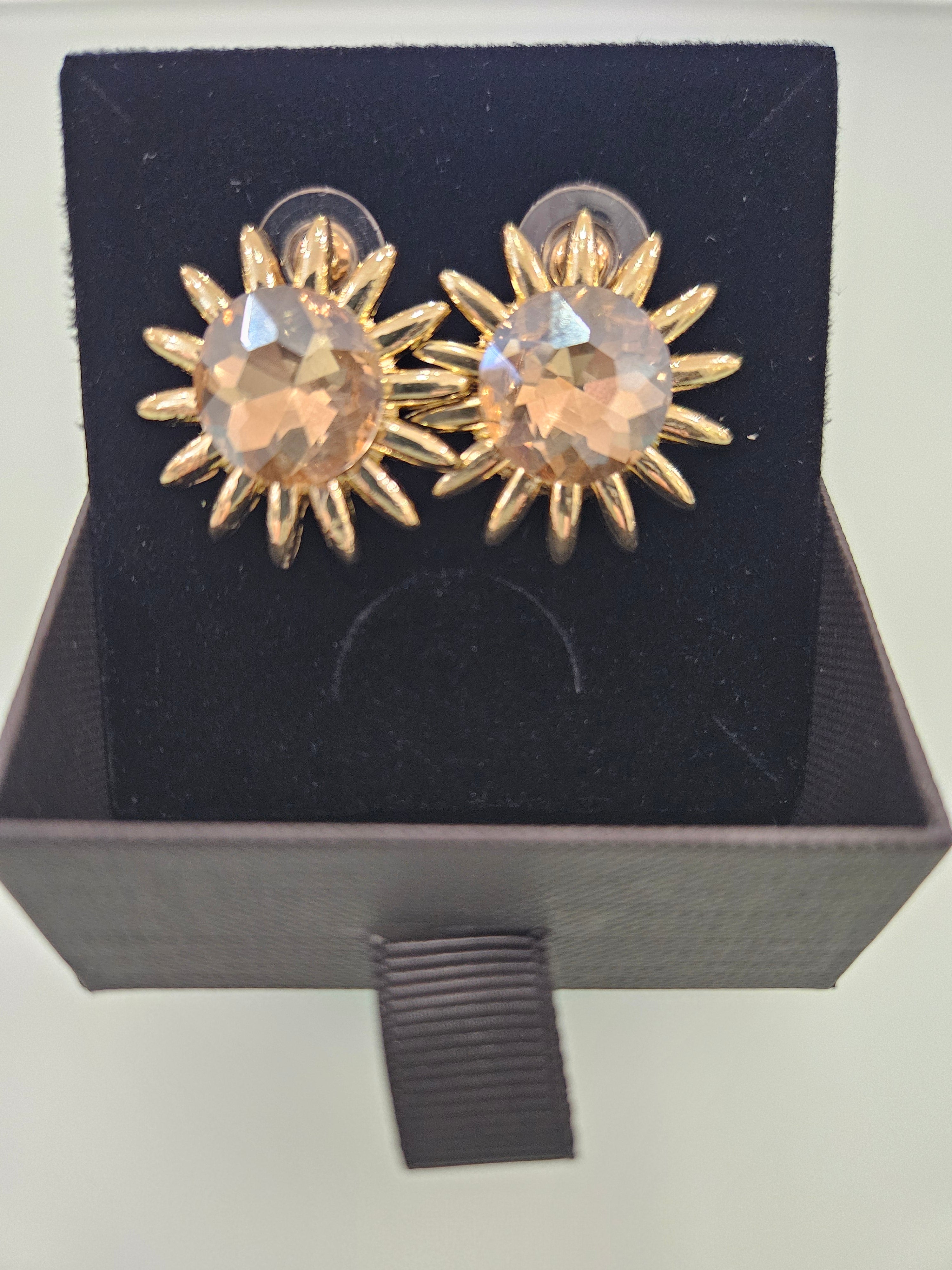 Large gold & amber  stone earing