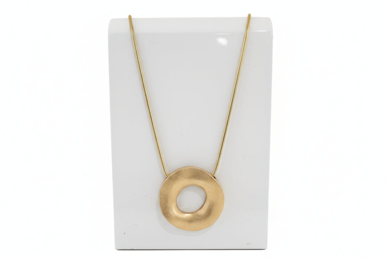 Long Snake Chain Necklace  with Circular Wave Pendant