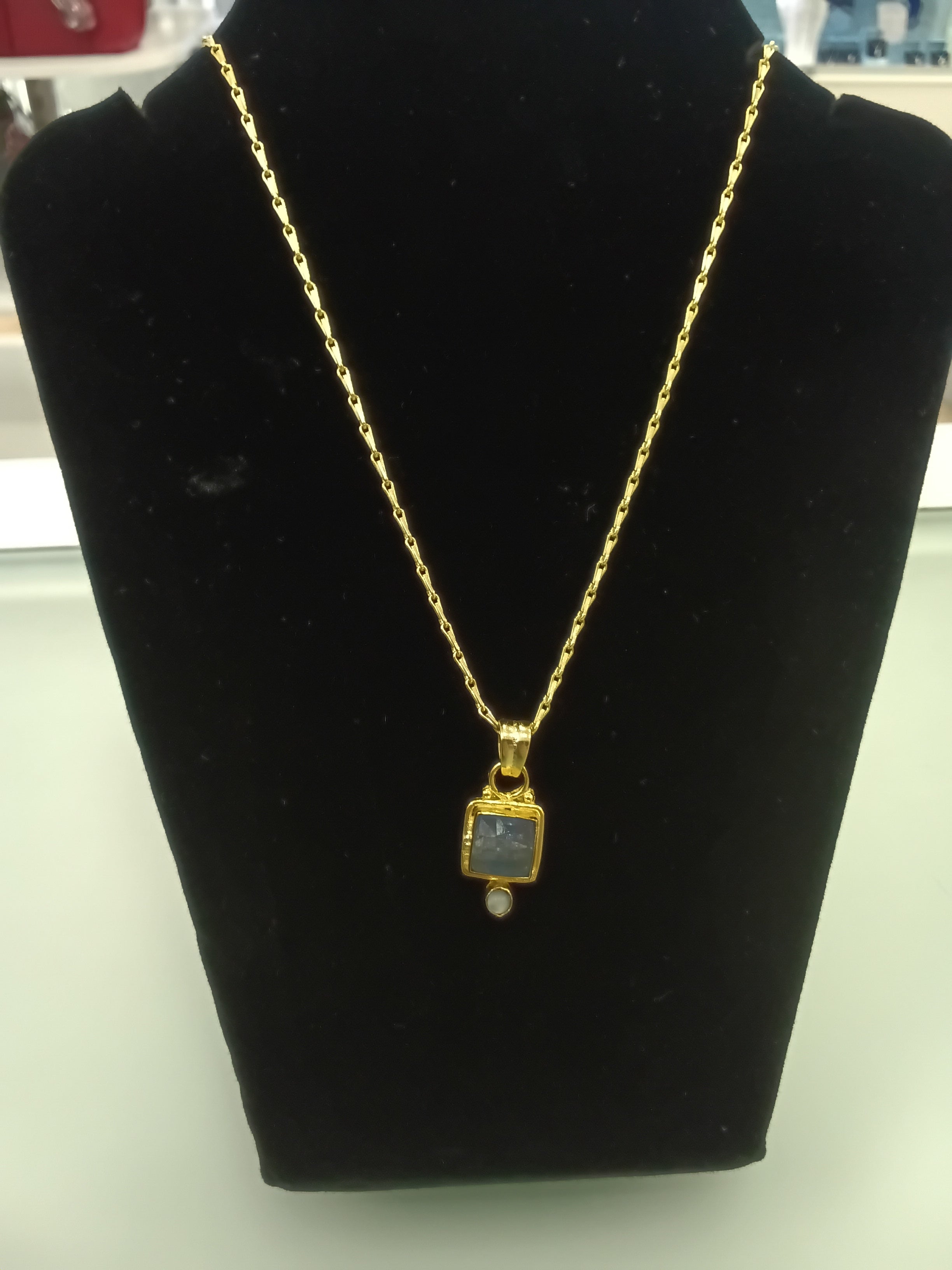 Blue Kyanite +Pearl Gold Plated Necklace