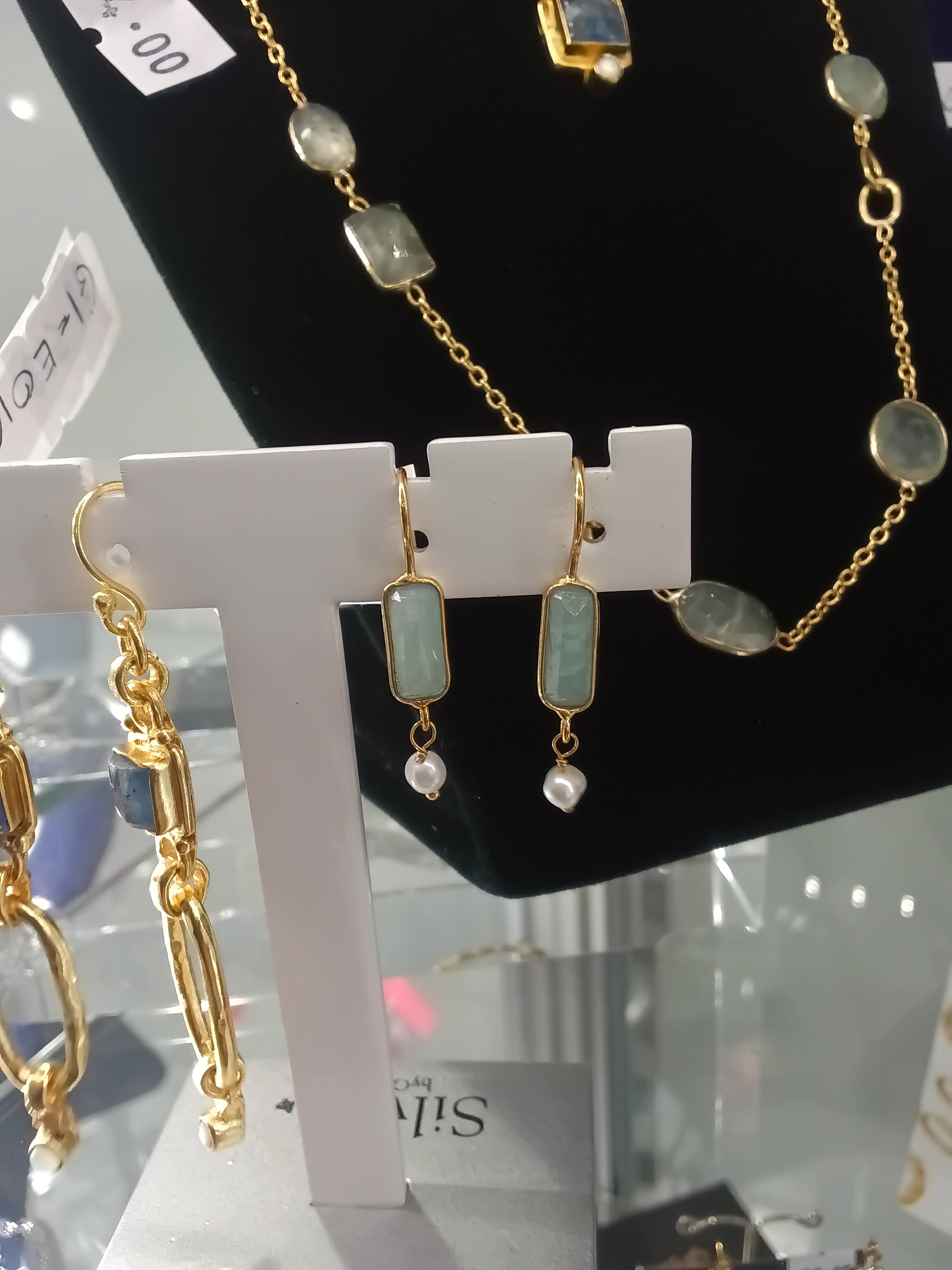 Aqua Crackle Gold Plated Earrings